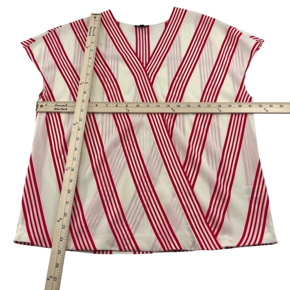Talbots Women's Striped V-Neck Blouse Size Large Red & White Polyester - Picture 2 of 5